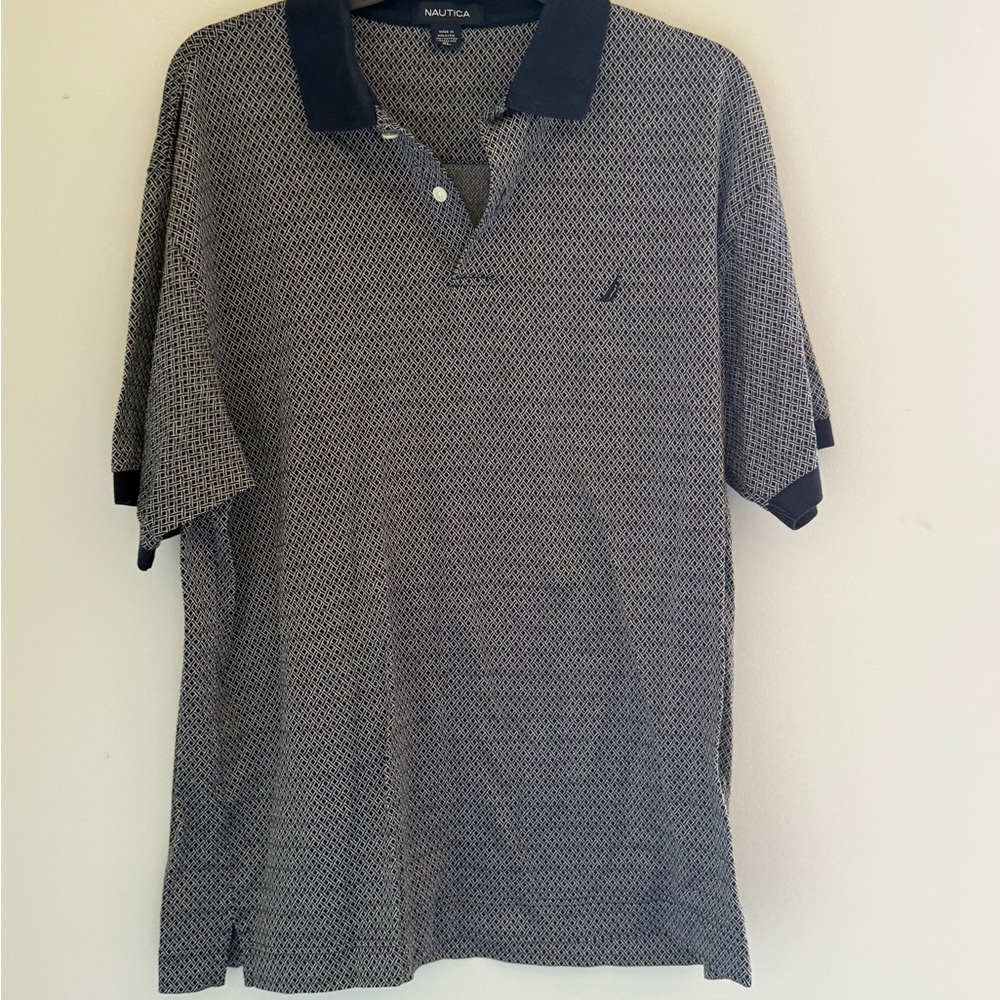 Nautica Blue Patterned Short-Sleeve Polo